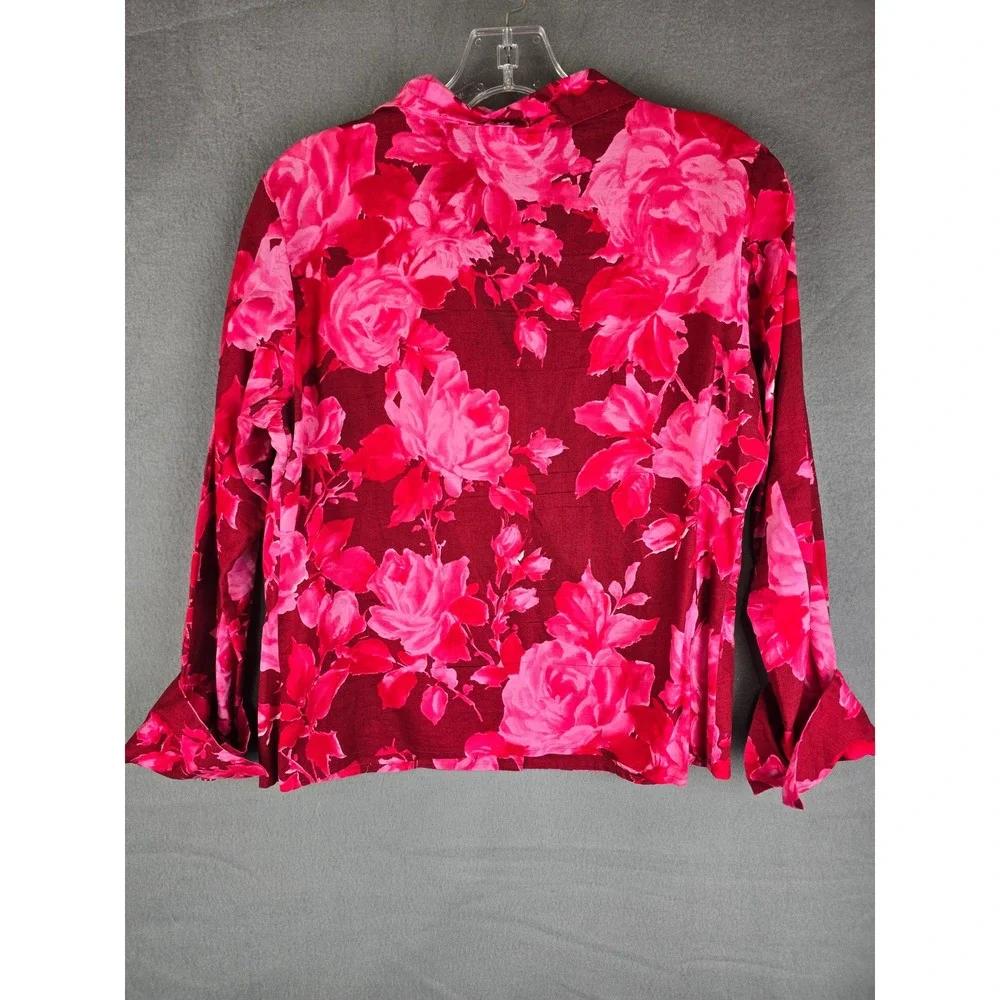 Agnes B. Paris Blouse Womens 44 L Pink Floral Button Up Made in France Romantic